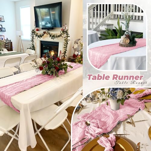 6 Pack Light Pink Cheesecloth Table Runners, 20 x 120 Inch Gauze Fabric