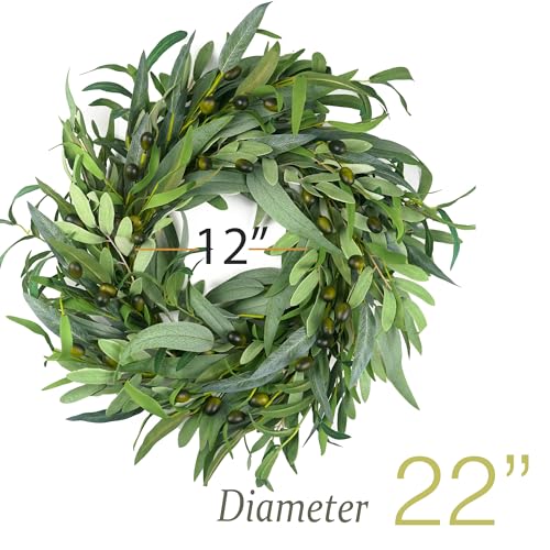 22-Inch Artificial Olive Wreath with Fruit for Front Door and Home Decor