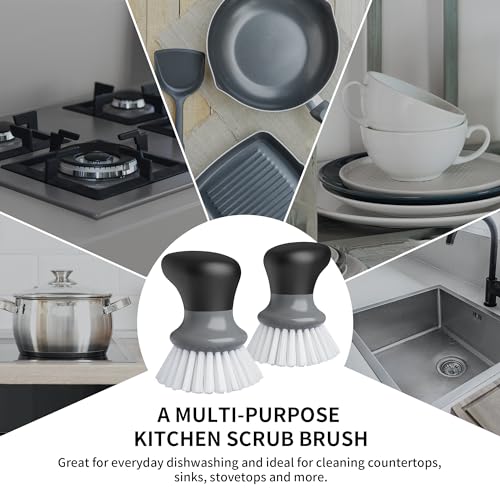 Palm Dish Scrub Brush Pack of 2 - Ergonomic Kitchen Scrubber for Pots & Pans