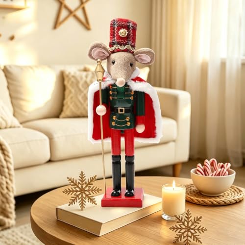 Hanmere Christmas Nutcracker Decor - Mouse Variant, 14.2in Festive Wooden Ornament