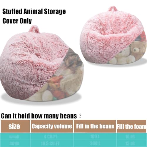 Fluffy Faux Fur Bean Bag Chair Cover - Stuffed Animal Storage Organizer