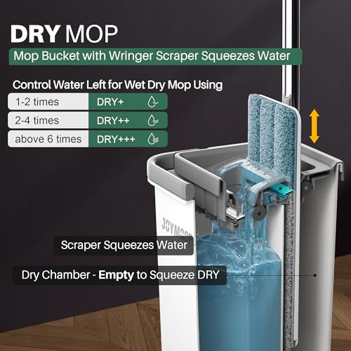Hands-Free Flat Floor Mop and Bucket Set with 3 Microfiber Pads