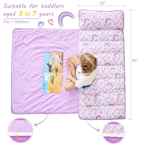 Lasoftan Extra Large Toddler Nap Mat with Pillow and Blanket for Daycare