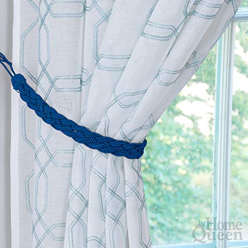 Braided Rope Curtain Tiebacks with Metal Hooks - 23 Inch Navy Set
