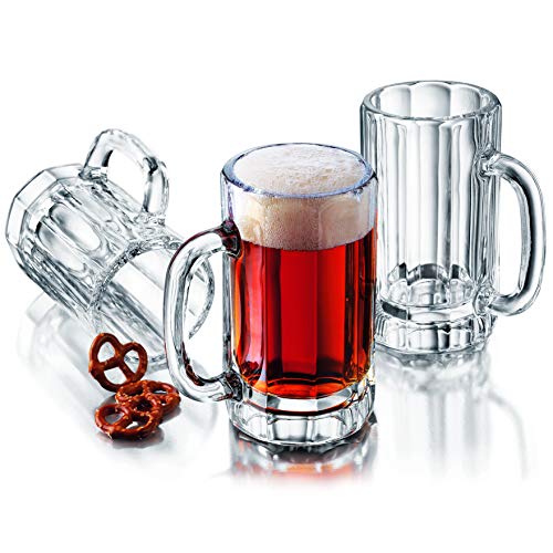 16 Oz Glass Beer Mugs with Handles - Set of 4 Freezer-Safe Beer Glasses