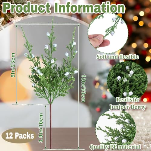 Artificial Juniper Berry and Cedar Branches for Holiday Decor - 12 Pack