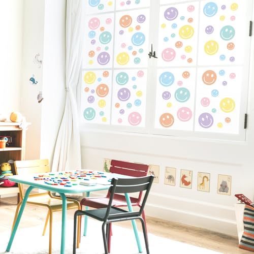 9 Sheet Double-Sided Smile Face Window Clings - Pastel Decor