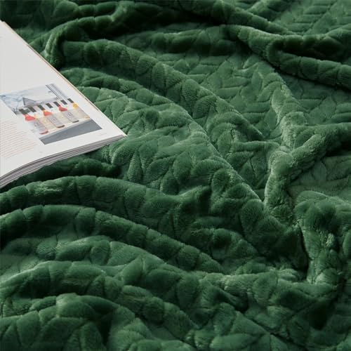 Inhand Plush Flannel Fleece Throw Blanket - Soft Green Leaf Pattern, 50" x 60"