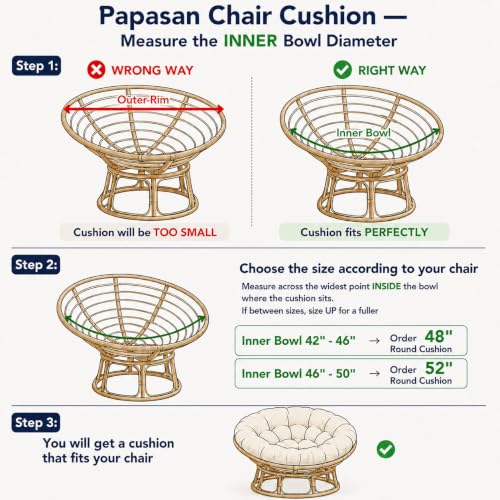 48-Inch Round Papasan Chair Cushion, Tufted Corduroy Seat Pad for Egg Chair