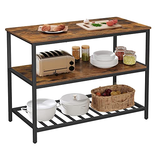 47-Inch Kitchen Island Table with 3-Tier Storage Shelves & Steel Frame