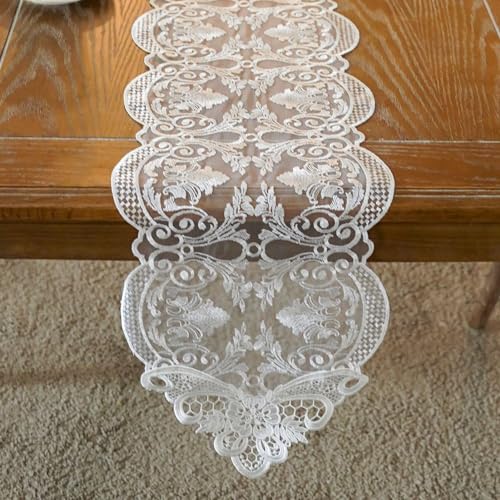 ARTABLE Off White Lace Table Runner Macrame Dresser Scarf 10x47 Inch - Variation Offwhite-2
