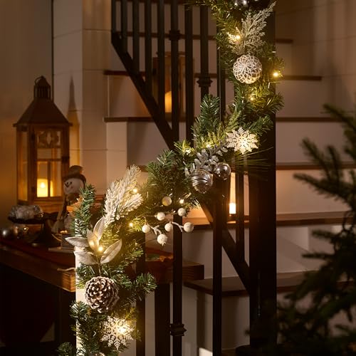 Valery Madelyn 9 Feet Pre-Lit Christmas Garland with Lights and Pinecones for Indoor Outdoor Holiday Decor