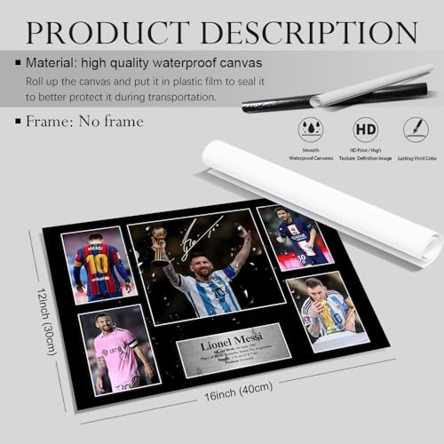 Messi Signed Soccer Poster Canvas Art Print Wall Decor for Boys Bedroom