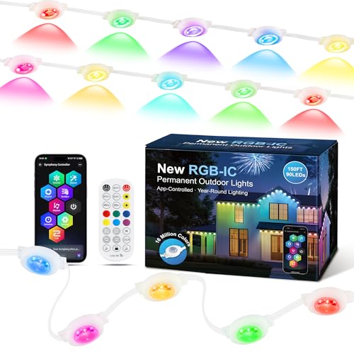 150FT RGBIC Outdoor String Lights - Smart Color Changing LED with 90 LEDs, Wall-Washing & Ground Mounting