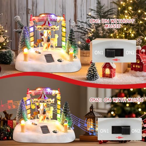 Lighted Musical Christmas Carousel Tabletop Decoration - Battery Powered