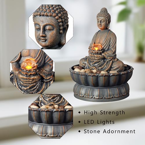 Buddha Tabletop Water Fountain with LED Light - Relaxing Zen Indoor Decor