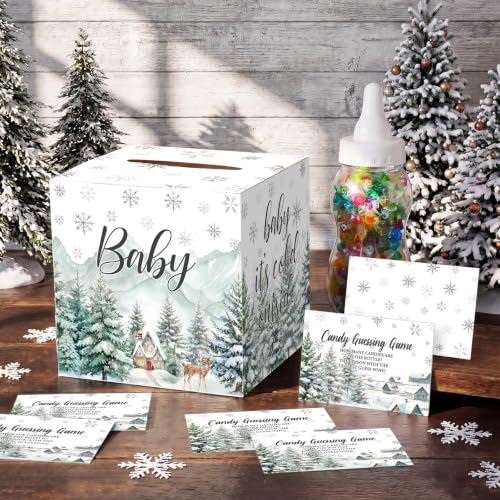 Glenmal Baby Shower Game Kit with Large Bottle & Card Box - It's Cold Outside Theme
