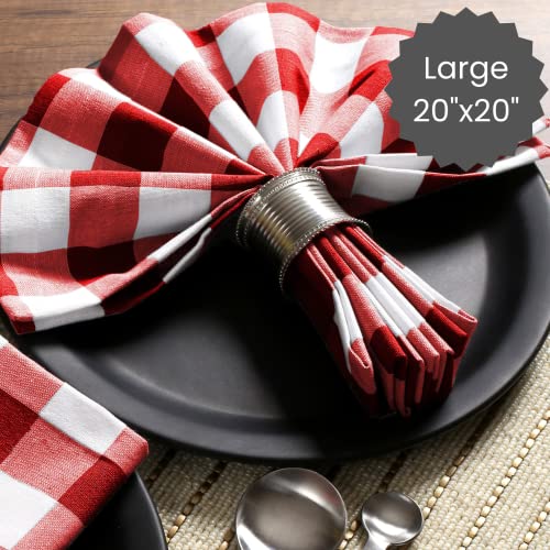 Cotton Clinic Red White Napkins 12 Pack 20x20 in - Gingham 100% Cotton