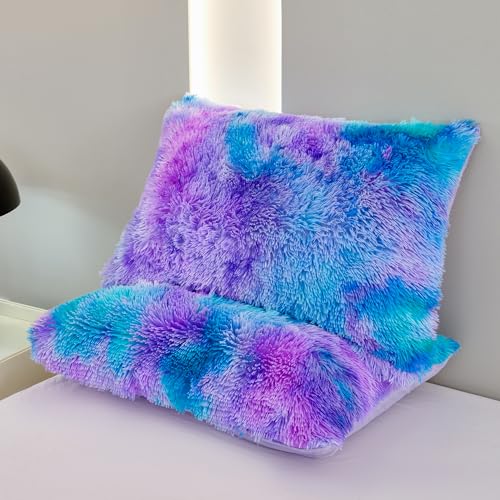 Twin Size Tie Dye Faux Fur Duvet Cover Set - 3-Piece Shaggy Bedding