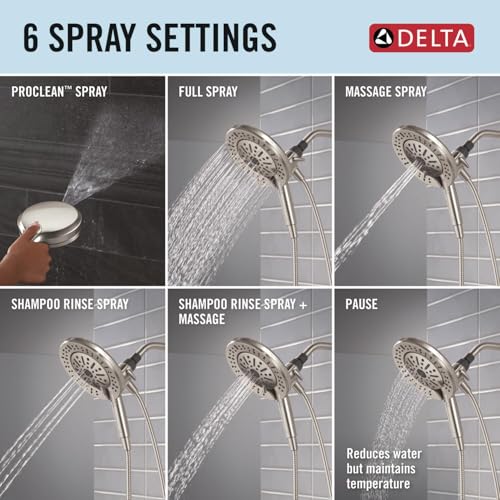 2-in-1 Dual Shower Head with Handheld Spray, Brushed Nickel, 6-Setting