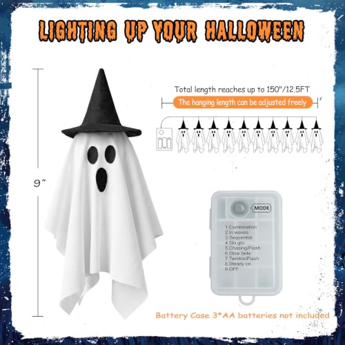 12.5ft Halloween Ghost String Lights with Hats - 8 Modes LED Garland