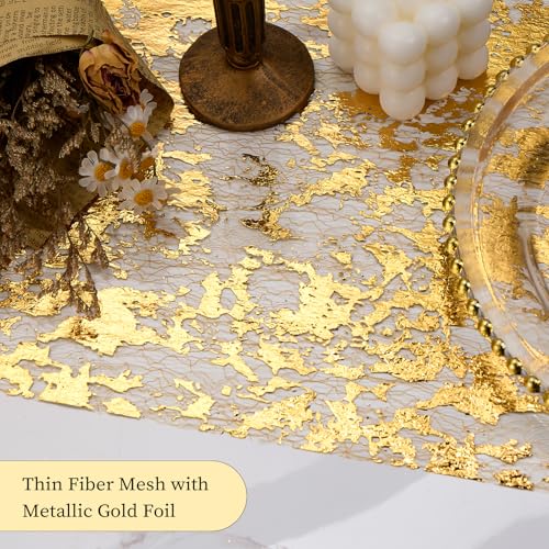 Gold Foil Table Runner 2 Pack, 11x106 Inch Glitter Metallic Mesh for Wedding Birthday Christmas - Mabbcoo
