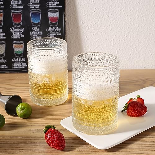 Consou Hobnail Highball Glass Set of 6, 15 oz Thick Glassware with Heavy Base