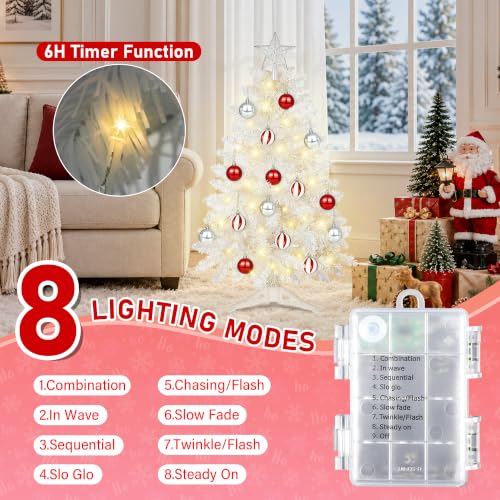 [3FT White Christmas Tree with Lights] Bolvinaso - Includes 15 Ornaments & Star Topper, Indoor Tabletop