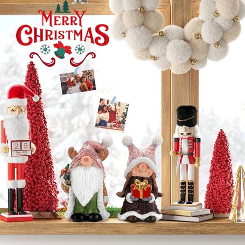 Zonling Christmas Gnomes 2 Pack Hand-Painted Figurines, Red - Table Decor Holiday Ornaments