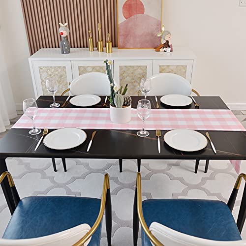 NATUS WEAVER Pink & White Buffalo Check Table Runner 12 x 60 in — 2-Sided Cotton, Pink&White, 1 pc
