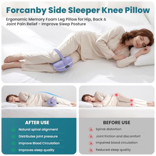 Memory Foam Knee Pillow for Side Sleepers - Pain Relief & Spine Alignment