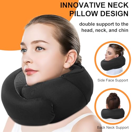 Hooded Memory Foam Travel Neck Pillow Set with Eye Mask & Earplugs