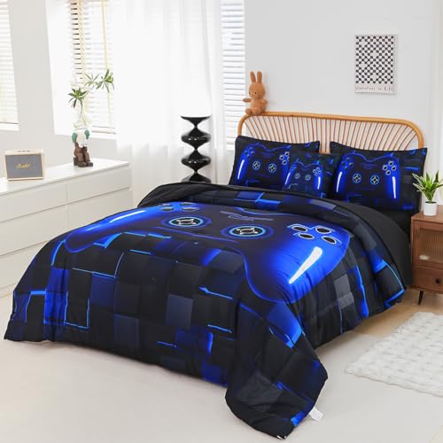 6-Piece Gamer Comforter Set Full Size - 3D Video Game Bedding for Boys