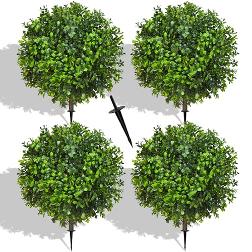 22-Inch Artificial Boxwood Topiary Ball Bushes, 4-Pack UV-Resistant Shrubs