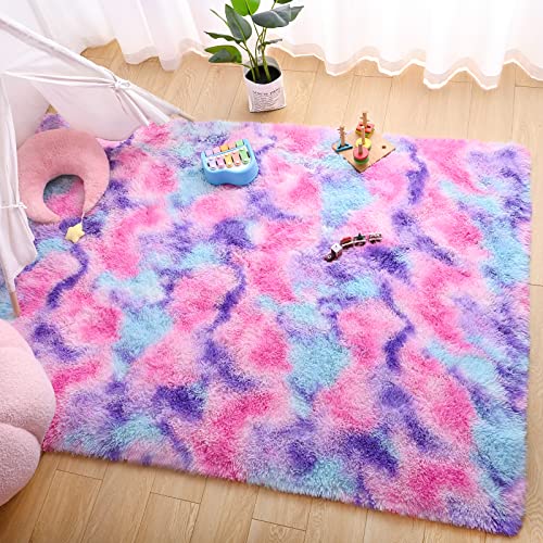 Soft Rainbow Area Rug - 3x5 Feet Fluffy Kids Room & Nursery Carpet