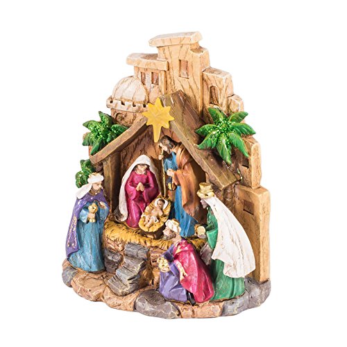 8-Inch LED Nativity Scene Figurine with Lighted Star (Roman) Batteries Included