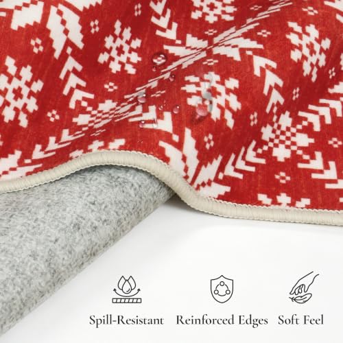 GENIMO Floral Red 3x5 Holiday Rug - Non-Slip Area Carpet for Living Room/Bedroom