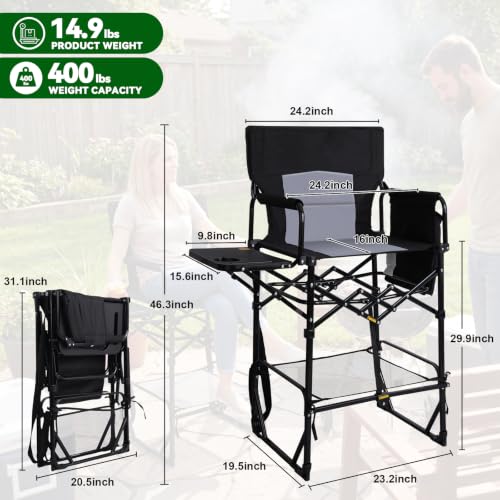 2 Pack Tall Directors Chair, 30.7-inch Folding Makeup Artist Chair with Table