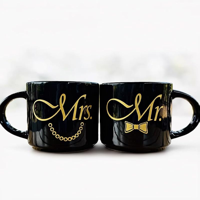 Mr & Mrs Mug Set – Funny Black Ceramic Coffee Mugs for Couples, Mr Mrs Variation