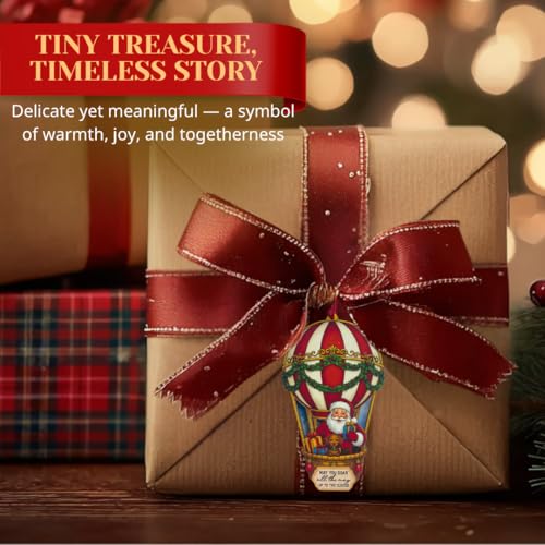 BlinkWishes Santa Hot Air Balloon Ornament for Christmas Tree – Wood & Acrylic 3D Travel Santa