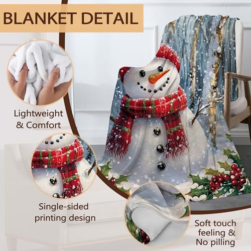 Snowmolle Cute Snowman Throw Blanket 50x60 Inch for Couch & Home Decor