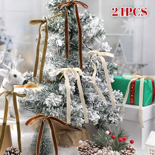 24 Pcs Velvet Bows for Christmas Tree, 5x7" Vintage Craft Decor