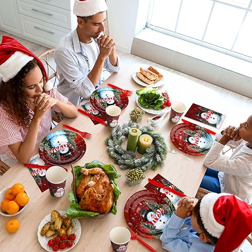 Sinmoe Red Snowman Christmas Paper Plate Dinnerware Set, 400 Pcs
