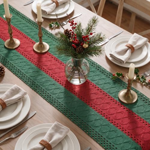 Artoid Mode 12x120 Inch Farmhouse Rustic Green Red Table Runner - Durable Cotton Polyester Decor