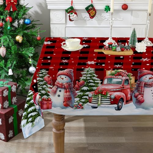Cusugbaso Christmas Tablecloth 60x104 Inches Rectangular - Red Plaid, Water-Resistant