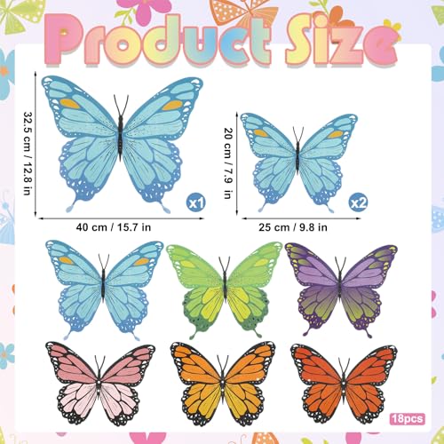 18 Pcs Large 3D Hanging Butterfly Decorations for Party and Room Decor