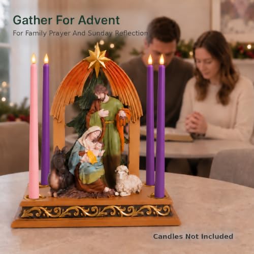 Christmas Nativity Advent Candle Holder - Descending Candlestick, Holy Family Scene