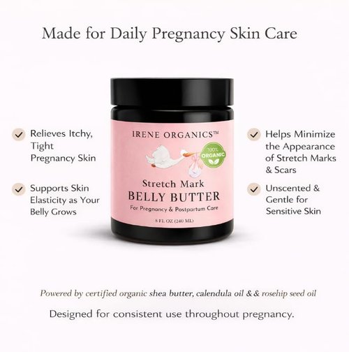 Irene Organics Organic Belly Butter - Award-Winning Stretch Mark Prevention & Treatment 4oz | Hydrating Tummy Balm