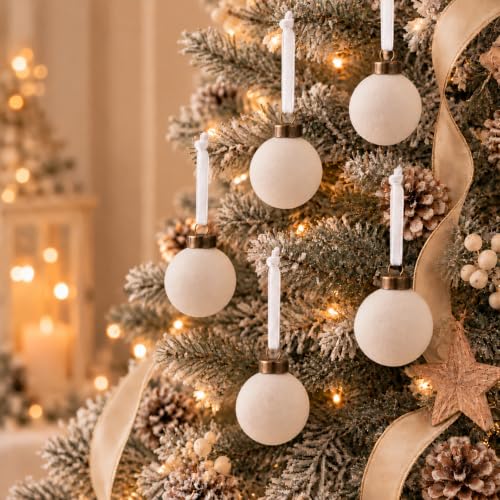 JYXCJL Velvet Christmas Balls 2.36 Inch, White, 24-Pack Shatterproof Ornaments