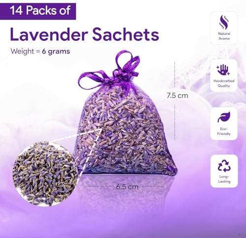 14 Pack Organic Lavender Sachet Bags for Closets, Drawers and Storage